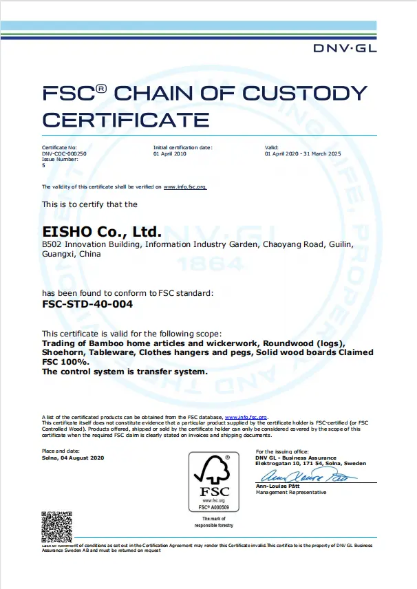 FSC® Chain Of Custody Certificate