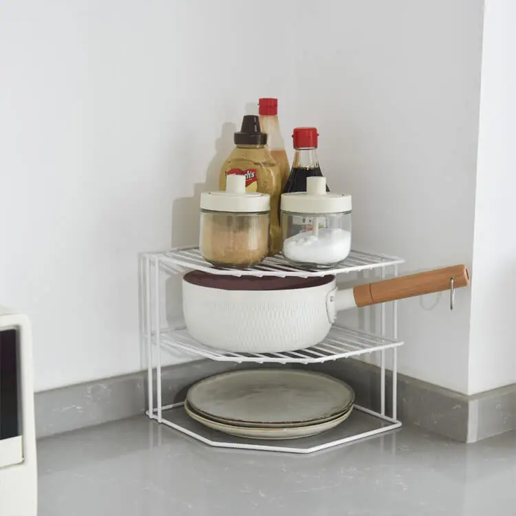 2 Tiers Corner Plate Rack - Efficient Storage for Condiments and Cookware