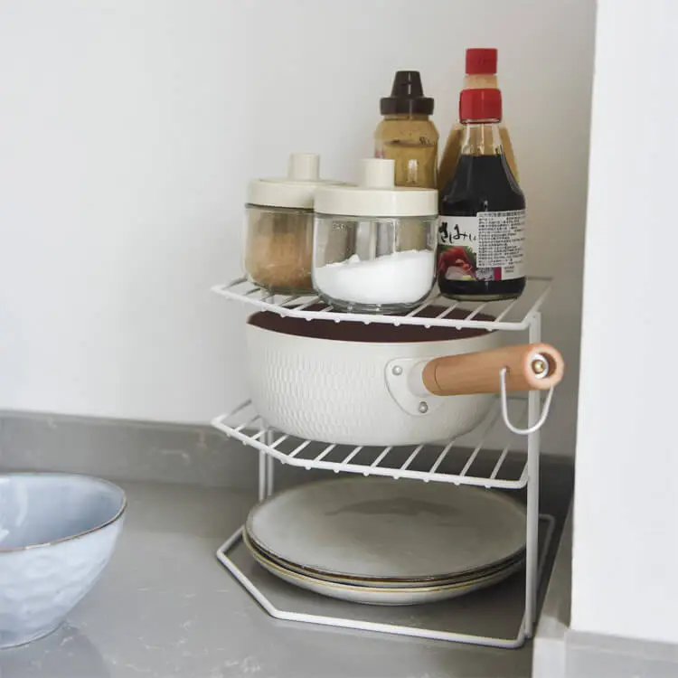 2 Tiers Corner Plate Rack - Efficient Storage for Condiments and Cookware