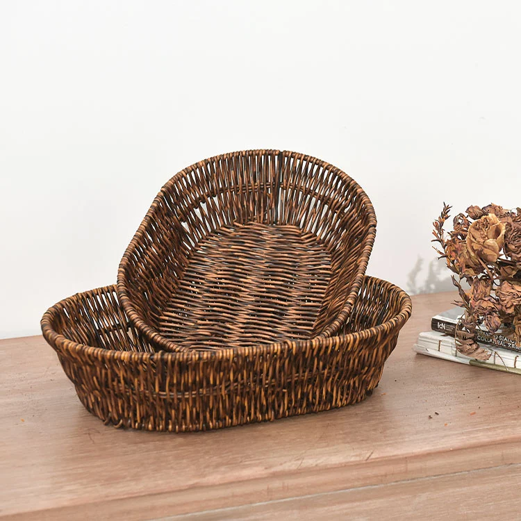 oval woven basket with handles