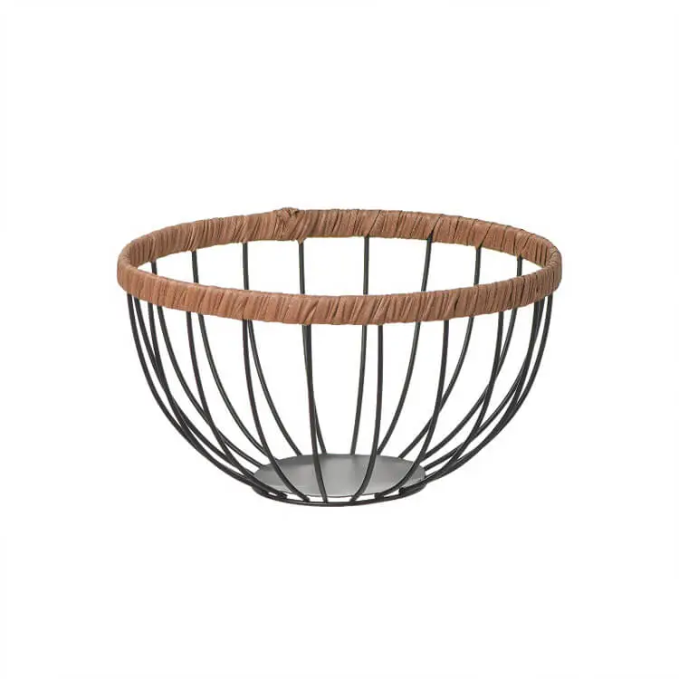 Wire and Rattan Design Metal Fruit Basket